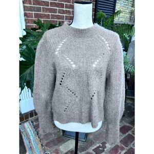 Cuyana Alpaca Wool Blend Tan Eyelet Cable Knit Pullover Sweater Sweater Large